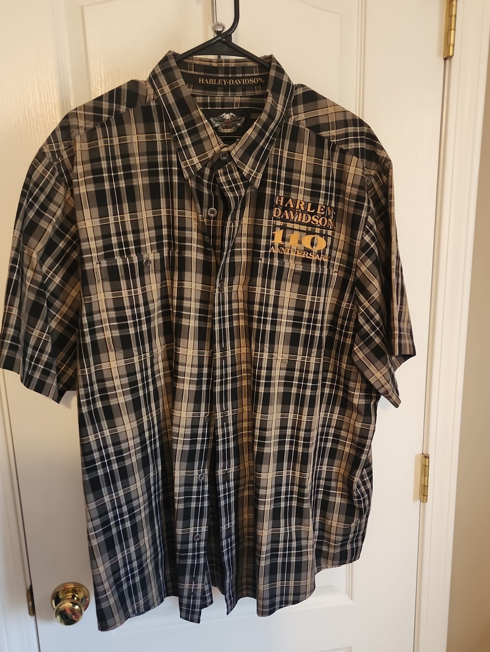 Harley-Davidson Men's Black & Tan Anniversa Short-Sleeve Button-Down Shirt XXL